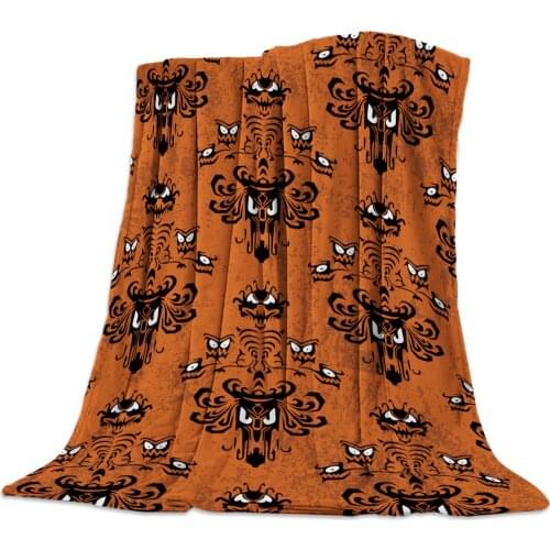 Halloween Haunted Mansion Orange Flannel Blanket for Bed Sofa Portable Soft Fleece Throw Funny Plush Bedspreads