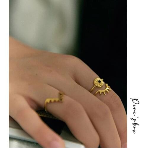 PerisBox 3pcs/Set Black Rhinestone Eye Ring for Women Delicate Gold Stackable Ring Set Fashion Thin Stacking Ring Wholesale