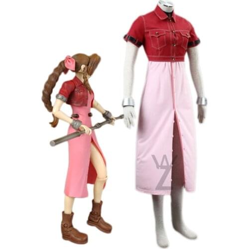 Game Final Fantasy VII Aerith Gainsborough Cosplay Costume Sexy Girls Pink Dress Short Coat Halloween