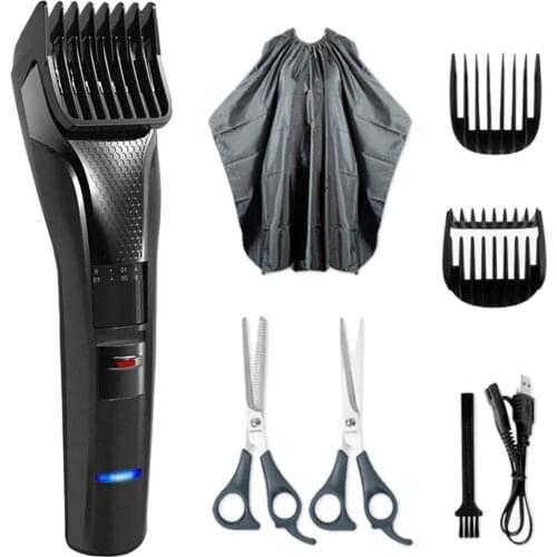 USB Rechargeable Hair Trimmer Clipper Hairdresser Cape Cloth Guide Combs Kit