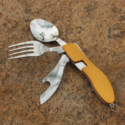 Outdoor Travel Multifunctional Stainless Steel Tableware Knife Fork Spoon Foldable Split Combination Camping Portable Portable
