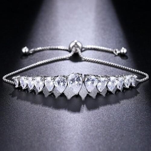 ORZTOON Fashion Water Drop Zircon Chain Bracelets for Women Elegant Silver Color Adjustable Bracelet Trendy Wedding Jewelry Gift