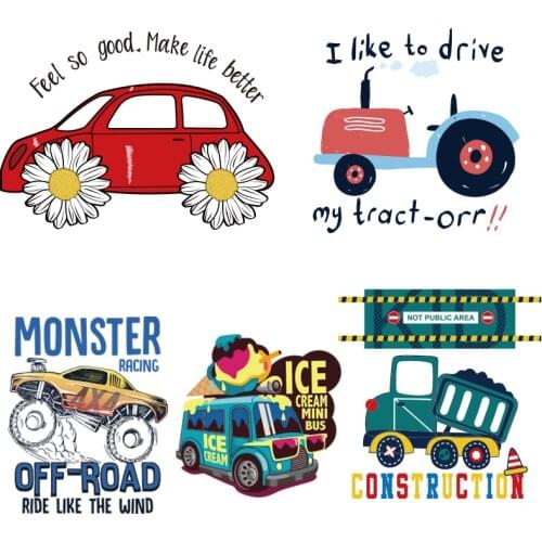 Cartoon car Simple Letters Pattern On Clothes Applique Decor Heat Transfer PVC Patch Patches for Clothing DIY T-shirt