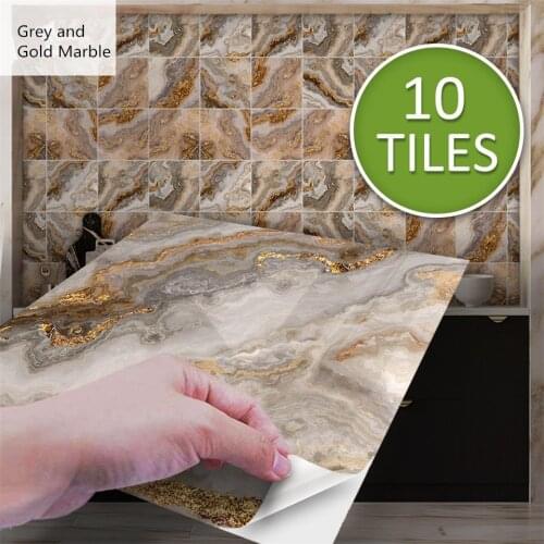 15x15cm/20x20cm Marble Tile Sticker Kitchen Backsplash Waterproof Bathroom Decoration Wallpaper DIY Wall Cover Decal Home Decor