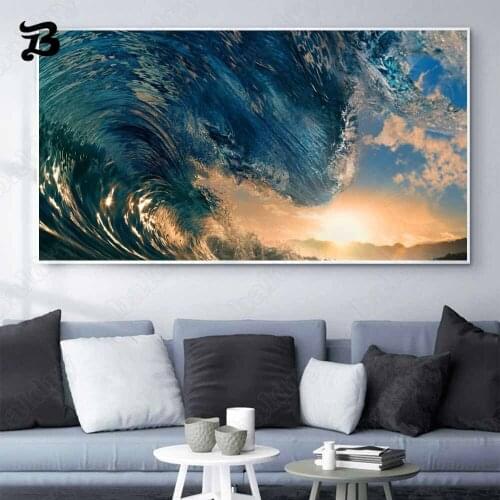 Canvas Painting Wall Art The Waves Landscape Painting Golden Green Wave Posters Prints for Living Room Home Wall Decoration