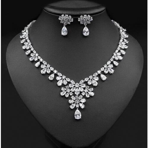 New Cubic Zircon Wedding Crown Zirconia CZ Diadema Flower Bridal Jewelry Sets Accessories 2020