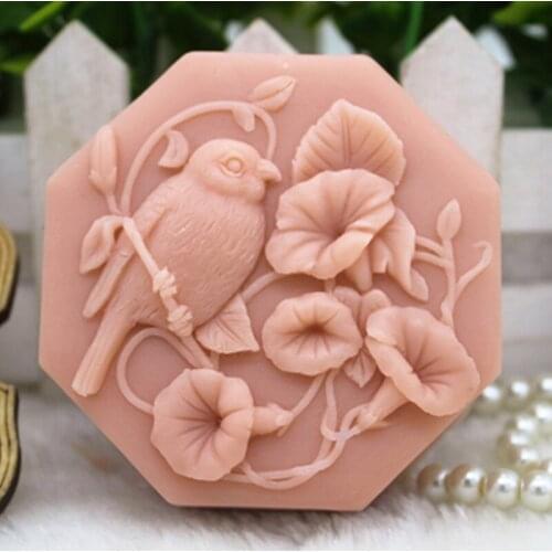New Product!! 1pcs Morning Glory and Birds (ZX324) Food Grade Silicone Handmade Soap Mold Crafts DIY Silicone Mould
