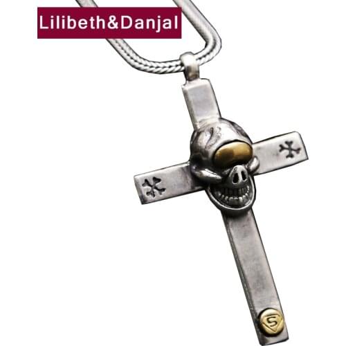 One eyed skull Cross Pendant 100% Real 925 Sterling silver Punk Necklace Pendant Jewelry gifts for Women Men 2020 New Arrival P1
