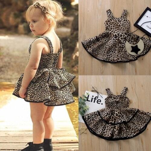 6m-4y) Fashion Girl Dress Summer Sleeveless Sling Ruffled Leopard Print Cake Dress Brown Wild Clothes Платье Летнее Bimba #l