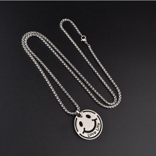 Smiling Face Pendant Necklace Stainless Titanium Steel Chain Neck Lace With Hollow Letter Love Life Necklaces