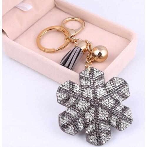 ZOSHI Snowflake Pendant Leather Keychains Charm Car Key Ring Holder Gold Keychain Rhinestone Key Chains Women Accessories