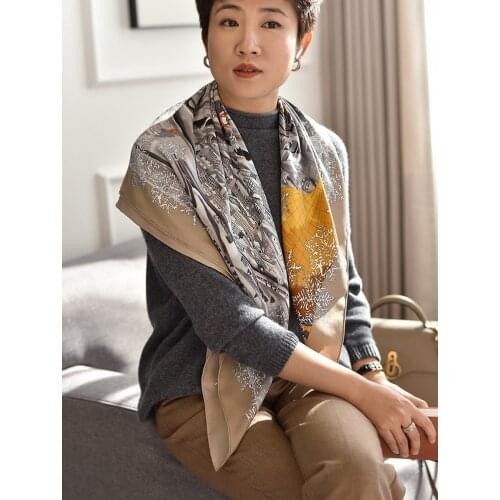 Snow Scenery 100% Real Silk Scarf Wraps Shawl for 2021 Spring NEW 35"x35"