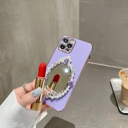 12 Pro Luxury Diamond Glitter Pearl Makeup Mirror Plated Case for iPhone 12 Pro Max 11 XR X XS SE 2020 7 Plus 8 Silicone Cover