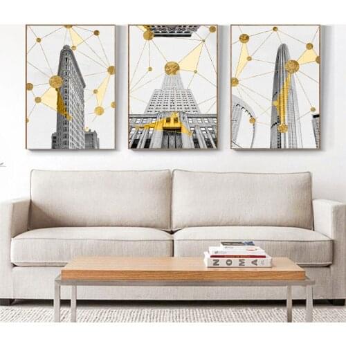 Modern Creative Nordic Ins Architectural Geometric Design Triple Frameless Restaurant Entrance Mural Decoration Painting Core