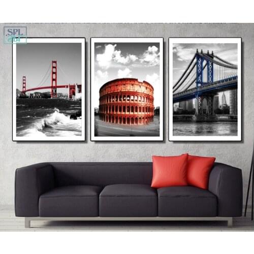 SPLSPL Frameless Retro Modular Picture City Landscape Decorative Wall Art Canvas Painting for Living Room Ornamentation