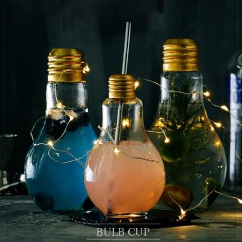 Glass Bulb Water Bottle Fruit Juice Bulb Creative Water Bottle Cup Drink For Party Bar Wine Cup Bottle bulb Lid Gifting 250/500m