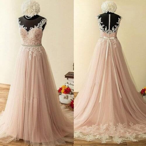 Winsome Tulle Jewel Neckline A-Line Wedding Dresses Champagne Reals Tulle Bridal Dress robe de mariage