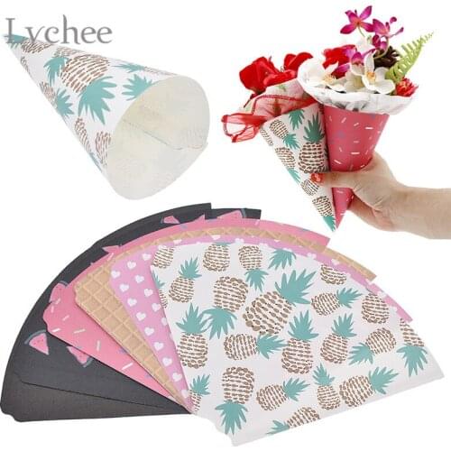 Lychee Life 20pcs Flower Packaging Paper Kraft Paper Cones Bouquet Candy Boxes Wedding Birhtday Party Gift