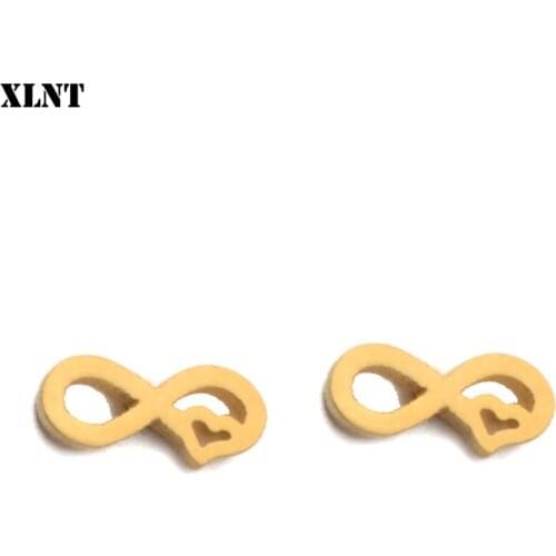 XLNT Fashion Summer Sweet Bohemian Small Love Heart Earrings for Women Tiny 8 Infinity Stud Earrings boucle d'oreille femme