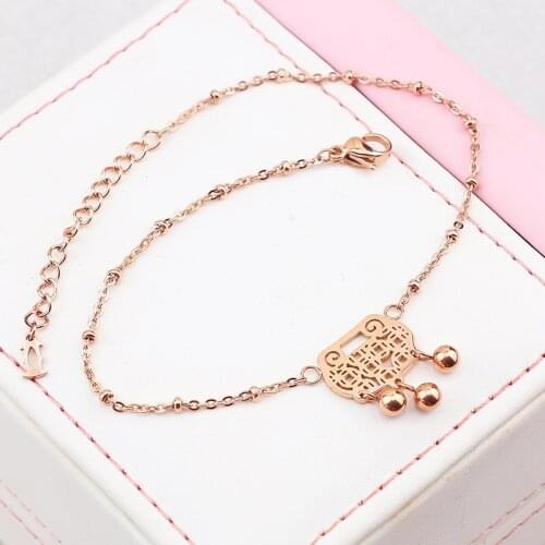 YUN RUO Fashion Rose Gold Anklet Longevity Lock Chain Charm Woman Girl Gift 316 L Stainless Steel Jewelry Top Quality Never Fade
