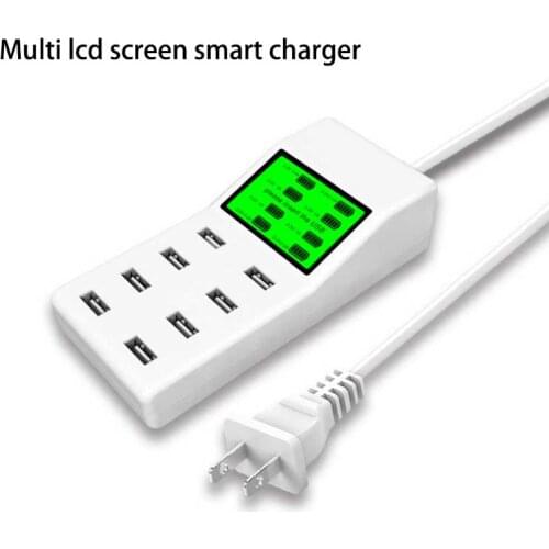 Multi usb charger for samsung iphone fast 8 port charging station for huawei lcd screen smart quick charger for eu us uk plug