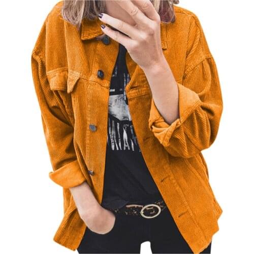 Fall 2021 solid long sleeve button up corduroy jacket Black green red yellow jackets for women 2021