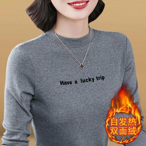 Womens Turtleneck Autumn and Winter Mid-Sleeved T-shirt Top