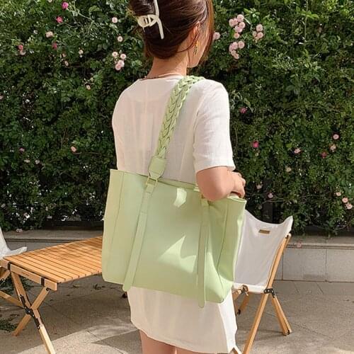 Female Green Large Tote Shopper Bag 2021 Fashion Women High Quality PU Leather Designer Handbag Weave Shoulder Messenger Bags