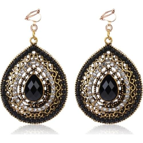 New Party Bijoux Bohemia Statement Crystal Clip Earrings Boho Turkish Vintage Ethnic Jewelry No Pierced Earrings for Women 2019