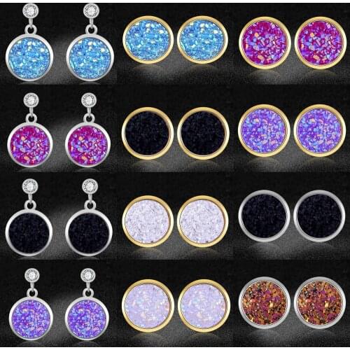 Vni and Mia 100% Stainless Steel Druse Resin Earring For Women Wholesale Fashion Party Jewelry Earrings Dropshipping