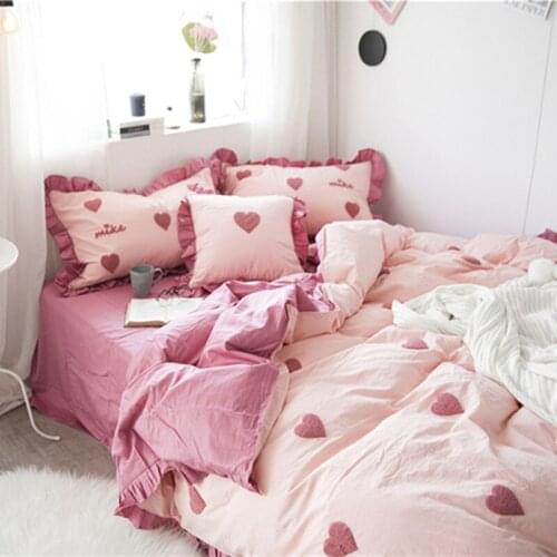 GY Vigorous Girl All Cotton Washed Cotton Four-Piece Love Affixed Cloth Embroidered Bedding Ruffled Princess Style