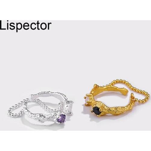 Lispector 925 Sterling Silver Luxury Zircon Rings for Women Rock Punk Beads Chain Crystal Irregular Ring Female Jewelry Gifts