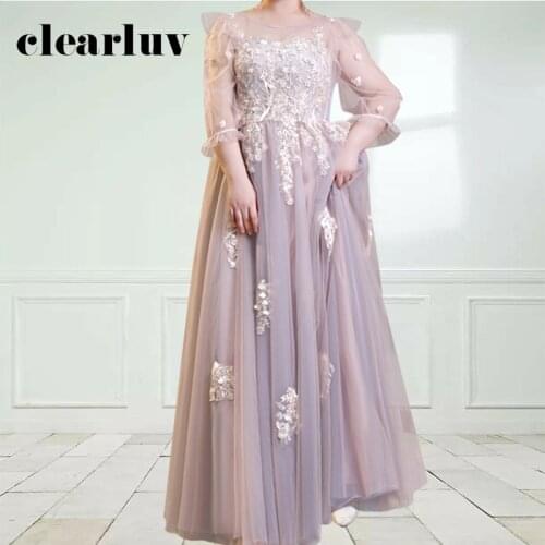 Appliques Robe De Soiree DR1105 Lace Up Women Party Dresses A-Line Long Evening Dress Beading Formal Vestidos De Fiesta 2020