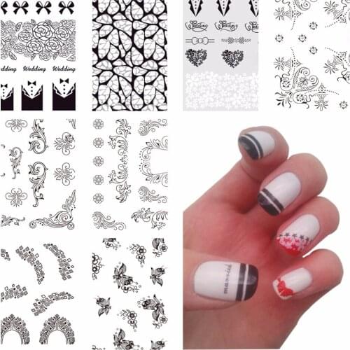 YZWLE 1 Pc Optional Black Lace Flower Nail Stickers Beauty Nail Art Water Decal Decorations Sticker On Nails Accessories