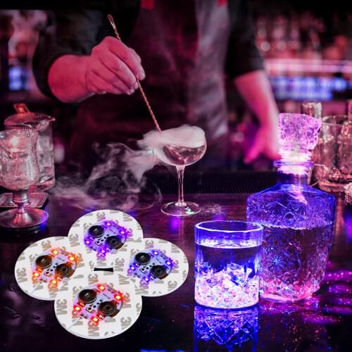 10Pcs Light Up Coasters LED Bottle Lights Glorifier LED Sticker Coaster Discs for Christmas Party Wedding Club Bar Decoration