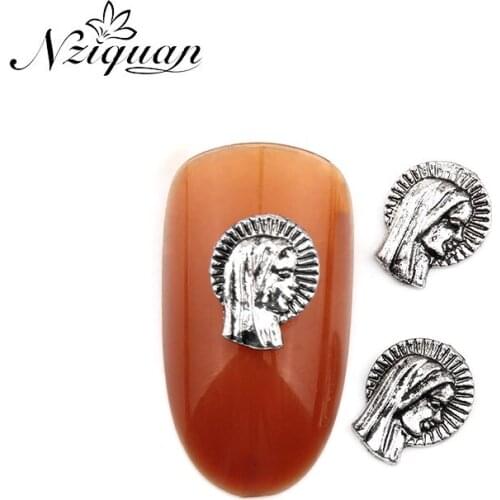 NZIQUAN 20pcs / box3D ancient silver portrait shape metal nail nail decoration stickers mosaic accessories DIY nail decoration