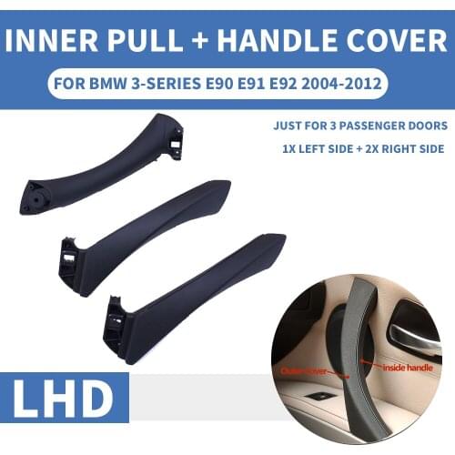 6PCS/set LHD Black Car Inner Inside Outside Handle Interior Door Panel Pull Trim Cover For BMW 3 series E90 E91 E92 316 318 320