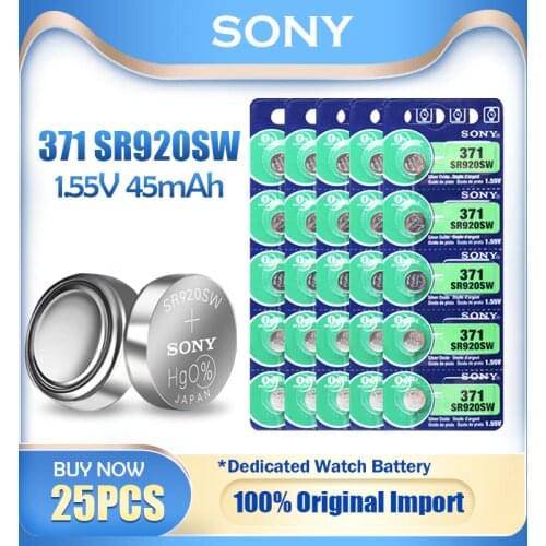 25PCS Sony 371 SR920SW AG6 LR920 370A 171 LR69 SR920 SR69 1.55V Silver Oxide Battery For Calculator Watch Battery MADE IN JAPAN