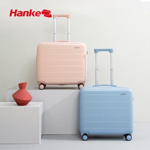 Hanke 2021 New Design Carry On Suitcase Business Short Travel Luggage Trolley Case with Rolling Wheels 100% PC Material 16" 18"