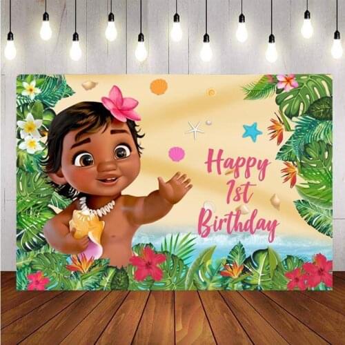 Baby Shower Moana Photography Backdrop Princess Girls 1st Birthday Party Photo Studio Background Decor Banner Prop