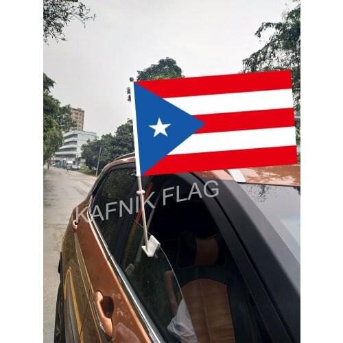 KAFNIK,30*45CM puerto riico Window Car Flags and Banners Countries World Custom Flags with 43/52cm flagpole for car decoration
