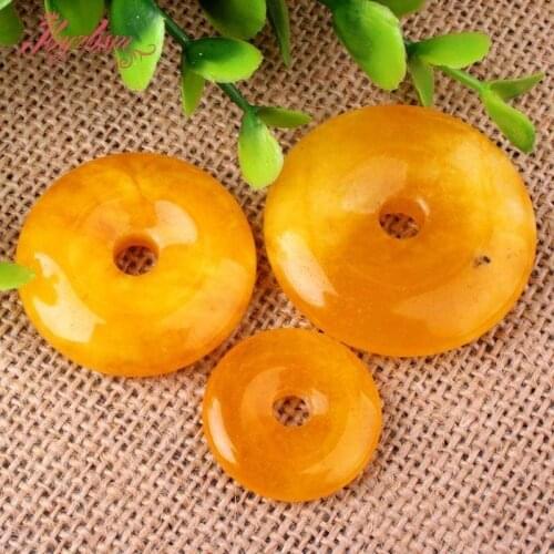 25,35,40mm Ring Donut Round Stone Beads Yellow Carnelian Pendant 1 Pcs,For DIY Women Necklace Bracelet PendantJewelry Making