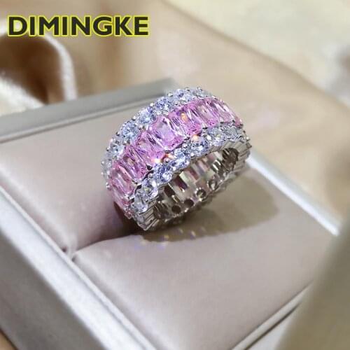 DINMINGKE Sparkling Pink High Carbon Diamond Ring 100%-S925 Sterling Silver Party Noble Womens Fine Jewelry