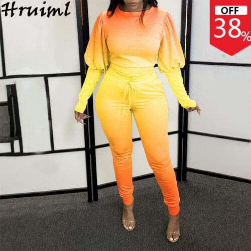 2 Piece Sets Womens Outfits Tie Dye Print Autumn Long Sleeve T Shirt for Women Strappy Pants Set Loose Plus Size Sportswear