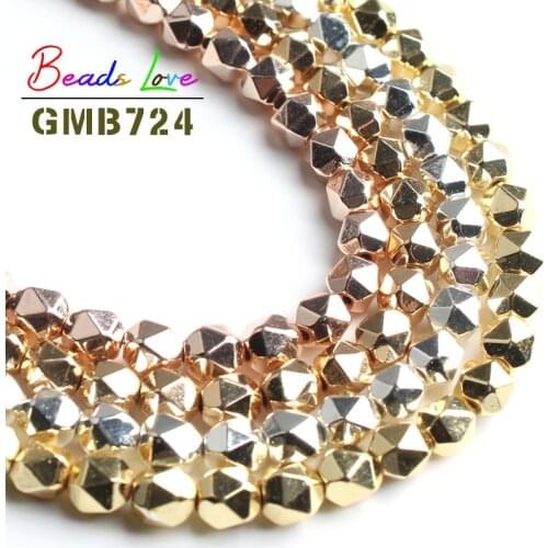 6mm High Quality Natural Stone Faceted Rose Gold Silver Plated Hematite Round Loose Beads for Jewelry Making Diy Bracelet 15