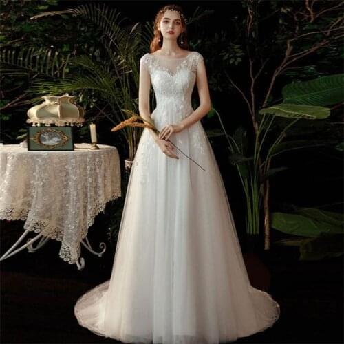 Sweep Train Scoop Sexy Cap Sleeve Wedding Dress Boho vestido de noiva Bohemian Lace Applique Bridal Dress Lace-Up Wedding Gowns