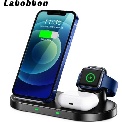 Labobbon 3 in 1 15W Wirless Charger Stand 15W For iPhone 12 Apple iWatch Airpod Pro Samsung Phone L15B