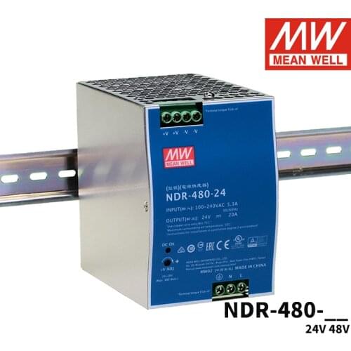 MEAN WELL NDR-480 110V/220V AC TO DC 24V 48V 480W Single Output Industrial DIN Rail Switching Power Supply Meanwell Driver