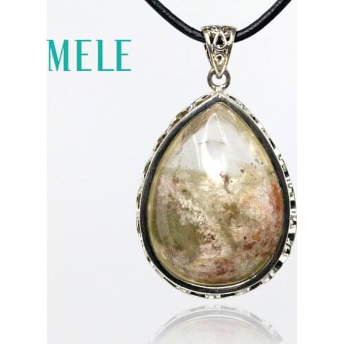 MELE natural green ghost phantom garden crystal pendants for women and man,35X27m water drop shape with beautiful landscape