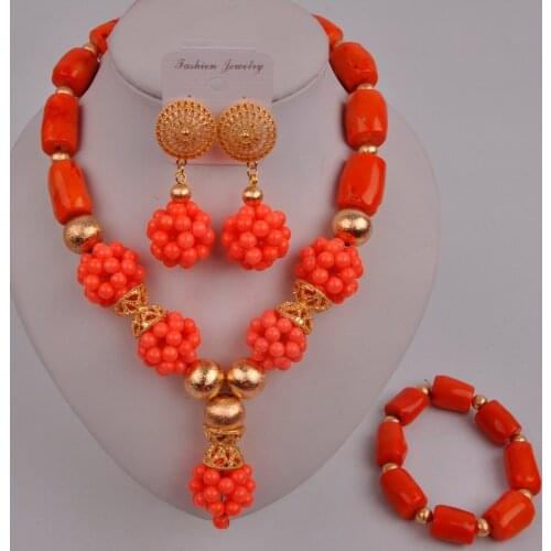 Fashion Orange Coral Necklace African Jewelry Set Nigerian Beads Jewelry Sets Coral Bridal Set 41-CC-A